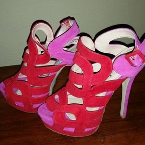Shoedazzle pink/ red heels sz 6